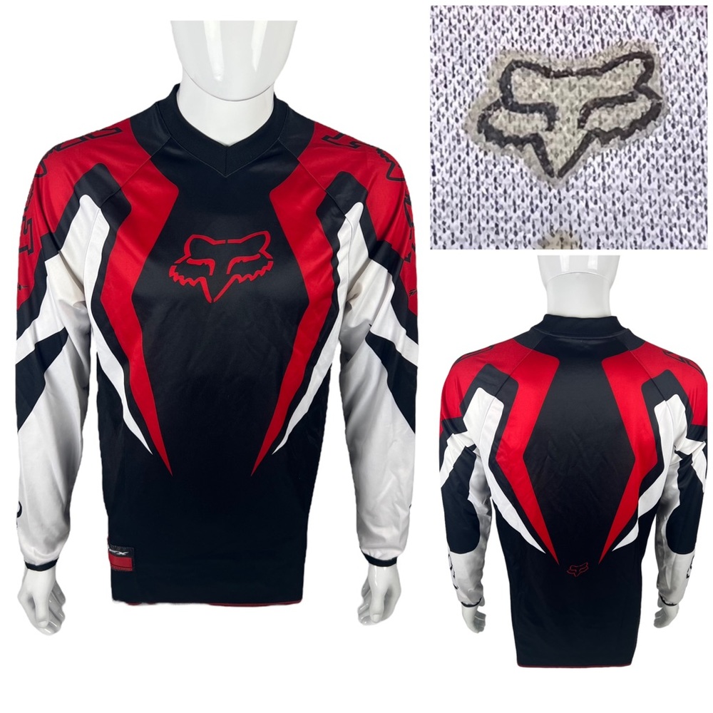 Fox Racing Mens Small Jersey Black Red White Polyester Geometric Long Sleeve